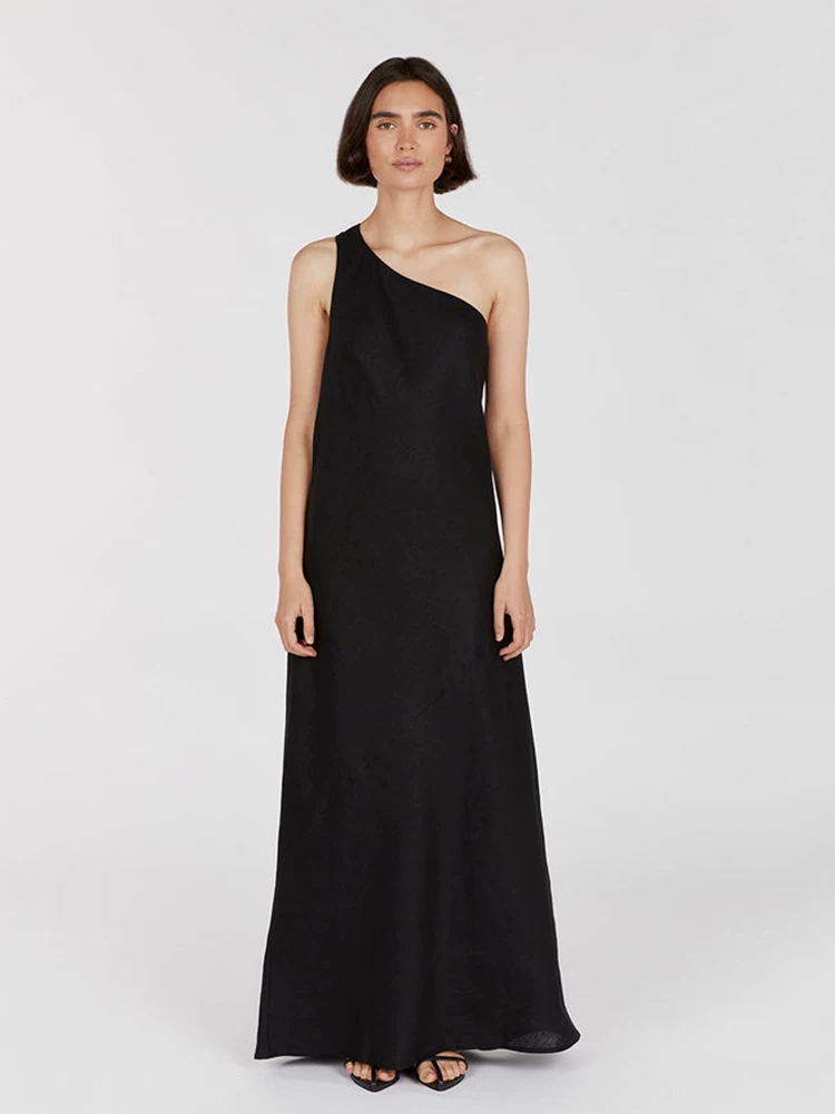 Women's Asymmetrical Hem Casual Long Linen Dress