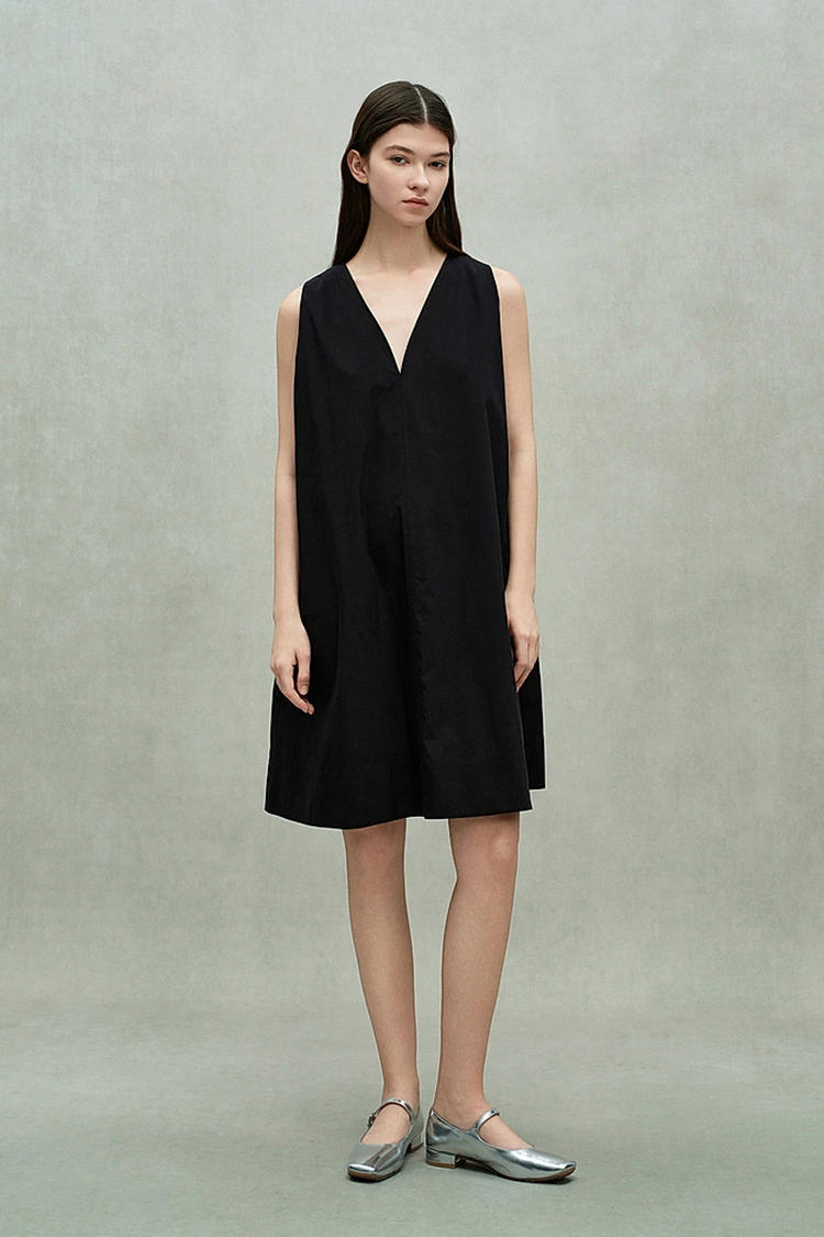 Women's Cotton Casual Plunging V-Neck Dress