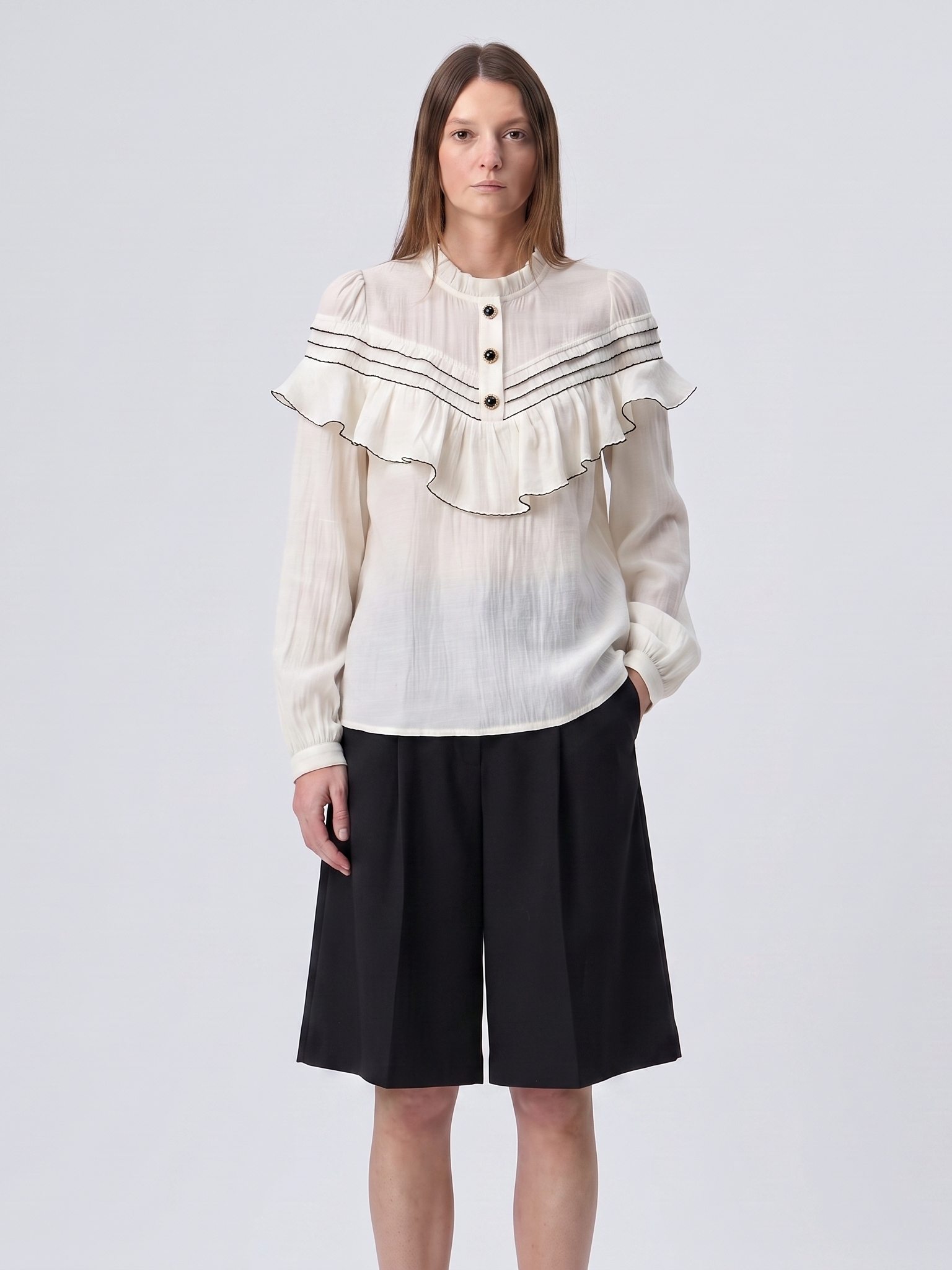 Women's Lyocell Ruffled Long-Sleeve Blouse