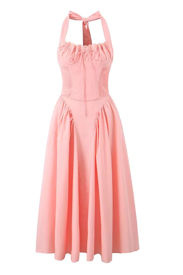 Women's Pink Cotton MIDI Dress