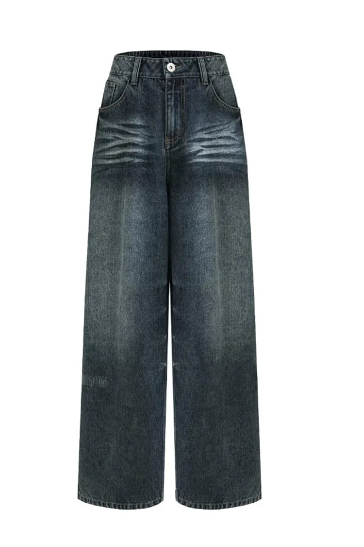 Women's Washed Denim Wide-Leg Pants